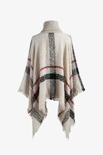 Plaid Turtleneck Raw Hem Poncho Woman Poncho