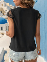 Perfee Lace Trim Cap Sleeve Blouse Woman Blouses