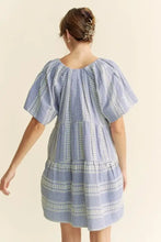 Davi & Dani Embroidered Stripe Ruffled Gingham Mini Dress Casual Dresses