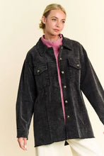 Davi & Dani Washed Corduroy Raw Hem Button Up Jacket Woman Outerwear