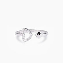 925 Sterling Silver Inlaid Zircon Heart Open Ring Silver 7 Rings