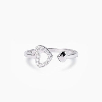 925 Sterling Silver Inlaid Zircon Heart Open Ring Silver 7 Rings