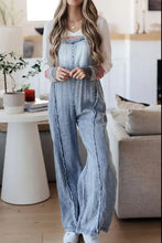 Frayed Exposed Seam Wide Leg Denim Overalls Denim Overalls