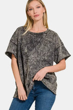Womens acid wash neck short sleeve crop top