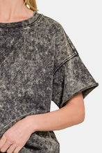 Black and gray acid wash short sleeve crop top for women