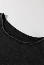 Acid Washed Black Cotton T Shirt with Stripes and Cuffed Sleeves Woman T Shirts