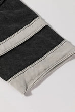 Acid Washed Black Cotton T Shirt with Stripes and Cuffed Sleeves Woman T Shirts