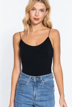 Black ribbed round neck seamless camisole top in ribbed round design for active basic wear