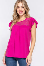 ACTIVE BASIC Ruffle Short Sleeve Lace Detail Knit Top MAGENTA Woman Blouses