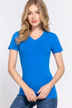Active Basic V-Neck Short Sleeve T-Shirt in vibrant blue breathable fabric