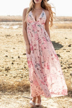 Floral Pleated Deep V Backless Maxi Dress Blush Pink