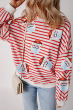 Sequin Santa Striped Round Neck Long Sleeve Sweatshirt Woman Sweatshirts