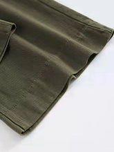 Olive green cotton full size wide leg pants with subtle texture clean stitching and functional pockets plus size