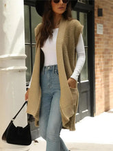 Pocketed Open Front Cap Sleeve Cardigan Woman Outerwear