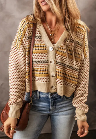 Button Down Long Sleeve Cardigan Khaki Woman Outerwear