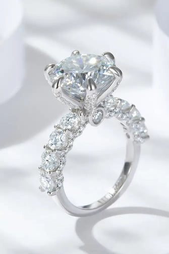 3-Carat Moissanite Platinum-Plated Side Stone Ring Silver Rings