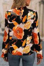 Floral Mock Neck Flounce Sleeve Blouse Woman Blouses