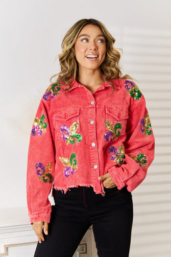 Sequin Raw Hem Jacket Red