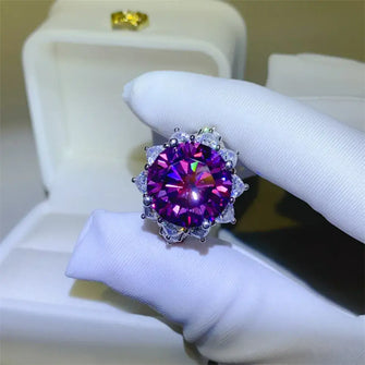 10 Carat Moissanite 925 Sterling Silver Flower Shape Ring Deep Purple Rings