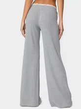 Gray lace trim wide leg pants featuring delicate lace trim at the waistband for a stylish look