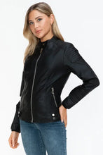 Snobbish Faux Leather Biker Jacket with Side Zip Pockets Woman Outerwear