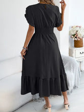 Smocked Frill Round Neck Midi Dress Casual Dresses