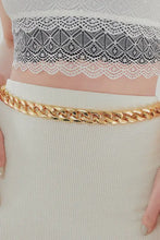 Gold adjustable curb chain belt with woven links and textured surface