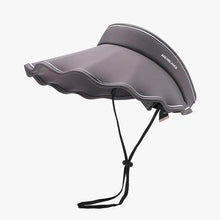 Gray adjustable ice silk sun hat with wide brim and chin strap