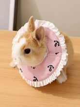 Pink and white adjustable pet collar with ruffled design and black anchors