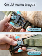 Olive green adjustable reflective pet harness back with black one-click lock