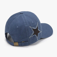 Blue adjustable star raw hem cap with distressed star cutout