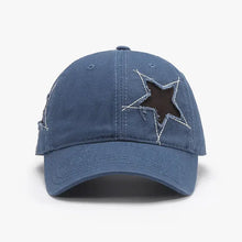 Blue adjustable star raw hem cap with distressed star cut-out