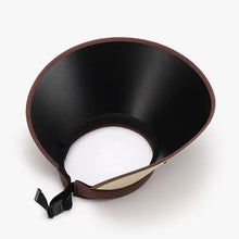 Brown and black polyester adjustable sun hat with wide brim and strap