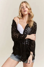 Black Adora crochet cardigan with scallop hem and delicate crochet detailing