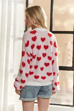 Adora fuzzy heart cardigan sweater with red heart print and fuzzy heart buttons