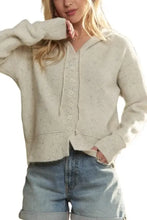 Cream speckled Adora Hoodie Relaxed sweater cardigan with hooded button front and ribbed cuffs
