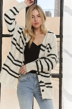 Adora horizontal stripes hoodie cardigan in black and white knit