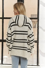 Adora horizontal stripes hoodie cardigan in ivory and black knit