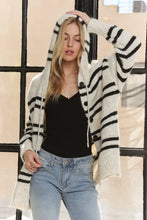 Adora horizontal stripes hoodie cardigan in ivory and black