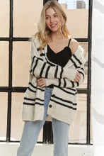 Adora horizontal stripes hoodie cardigan in ivory and black