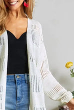 White Adora lightweight knit cardigan with open-knit pattern and cuffed sleeves