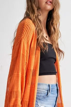 Adora lightweight sweater knit cardigan in relaxed fit orange with open front cable-knit detailing