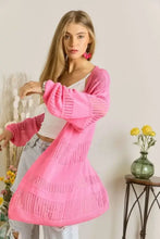 Hot pink open-knit Adora lightweight sweater knit cropped cardigan