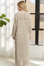 Adora long sleeves beige maxi dress with crochet detailing cardigan