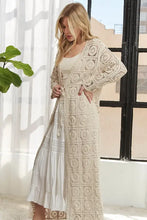 Adora long sleeves maxi dress with crochet detailing elastic cardigan