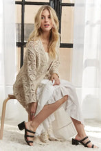 Beige crochet elastic cardigan with black trim in Adora long sleeves set