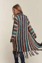 Adora multi colour long striped knit cardigan with fringe hem