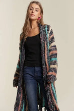 Adora multi colour long striped knit cardigan with fringe hem
