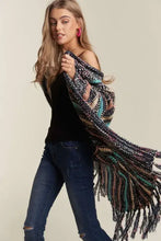 Adora multi colour long striped knit cardigan with fringe hem