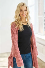 Adora popcorn knit long sleeve cardigan sweater in pink open front